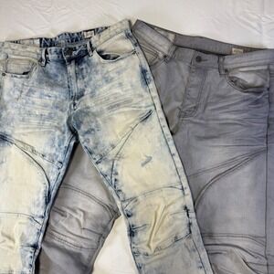 Lot of 2 Smoke Rise Moto Style Blue Denim Distressed Jeans Men's Size 34X34